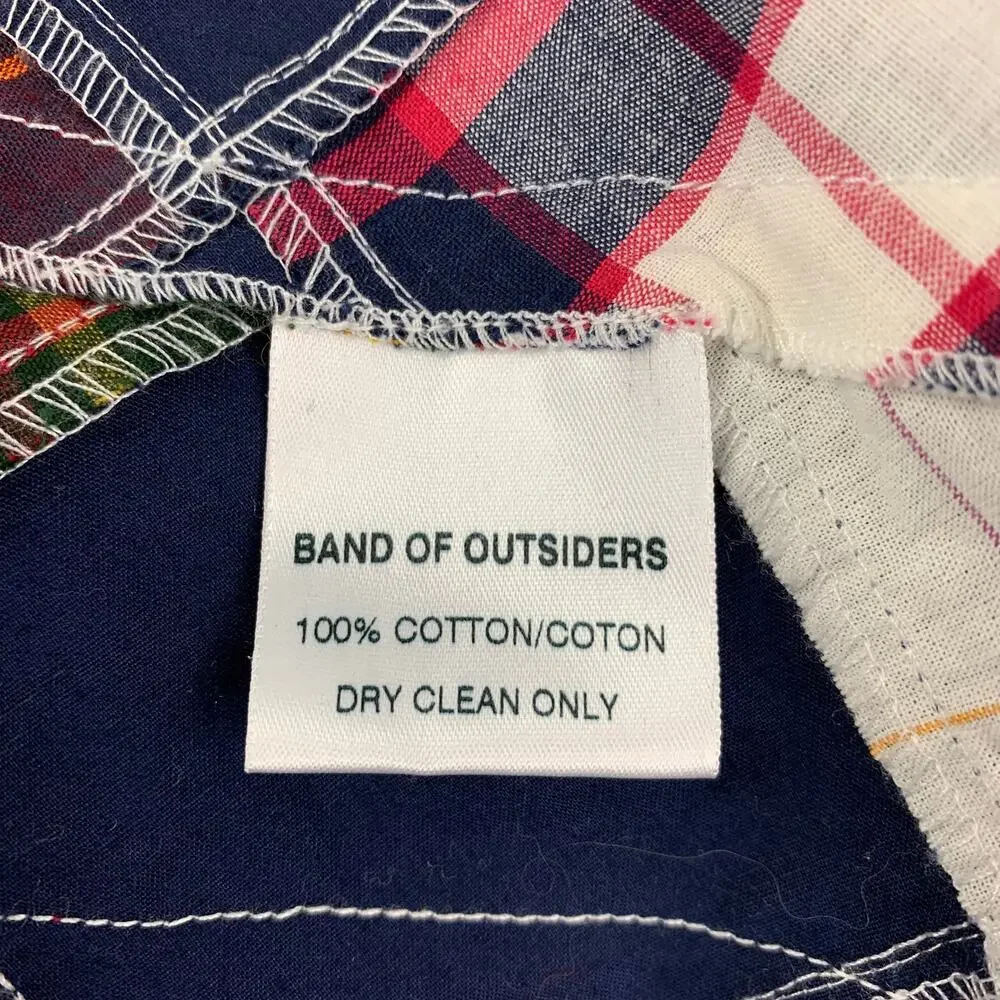 BAND OF OUTSIDERS Size 42 Navy Muliti-Color Patchwork Cotton Notch Lapel Suit